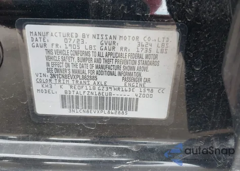 2023 Nissan Versa 1.6 Sv Xtronic Cvt from USA, damaged, VIN 3N1CN8EVXPL862885